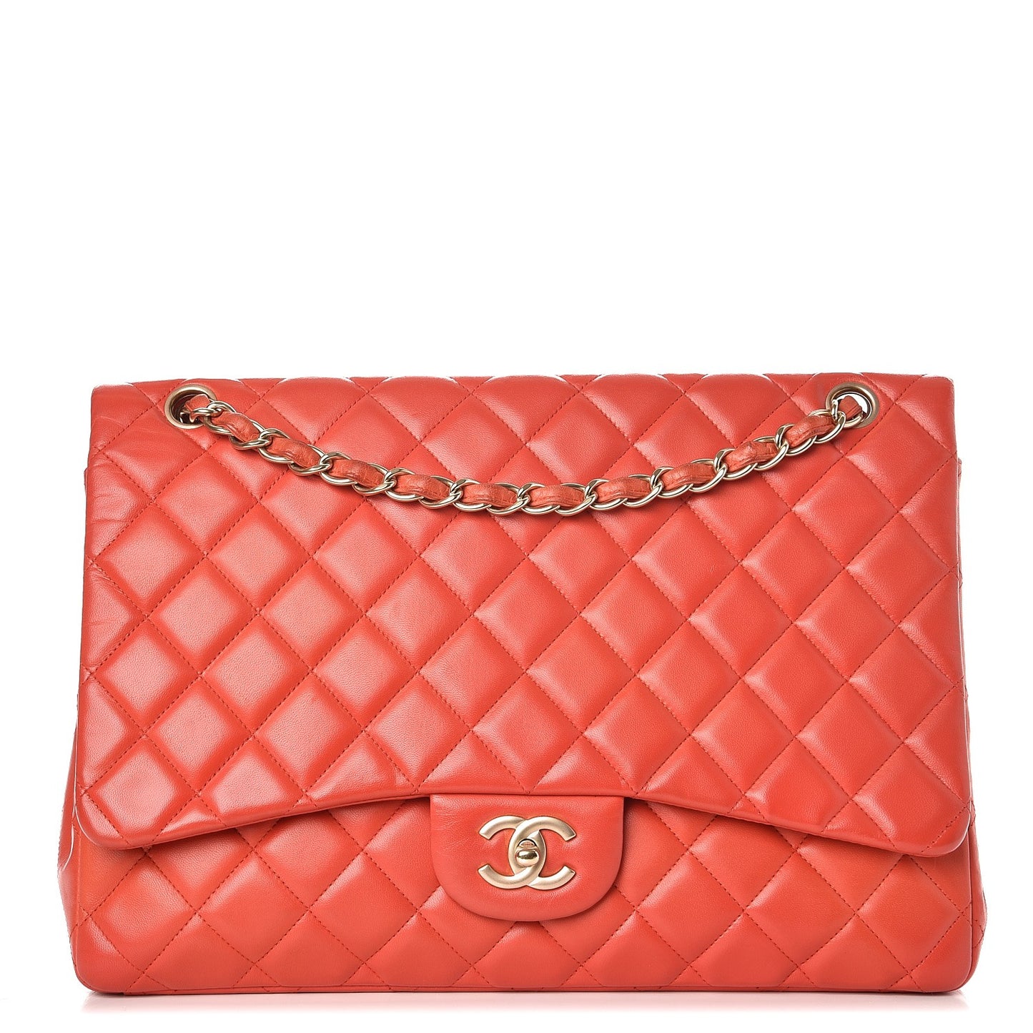 Lambskin Quilted Maxi Single Flap Light Red