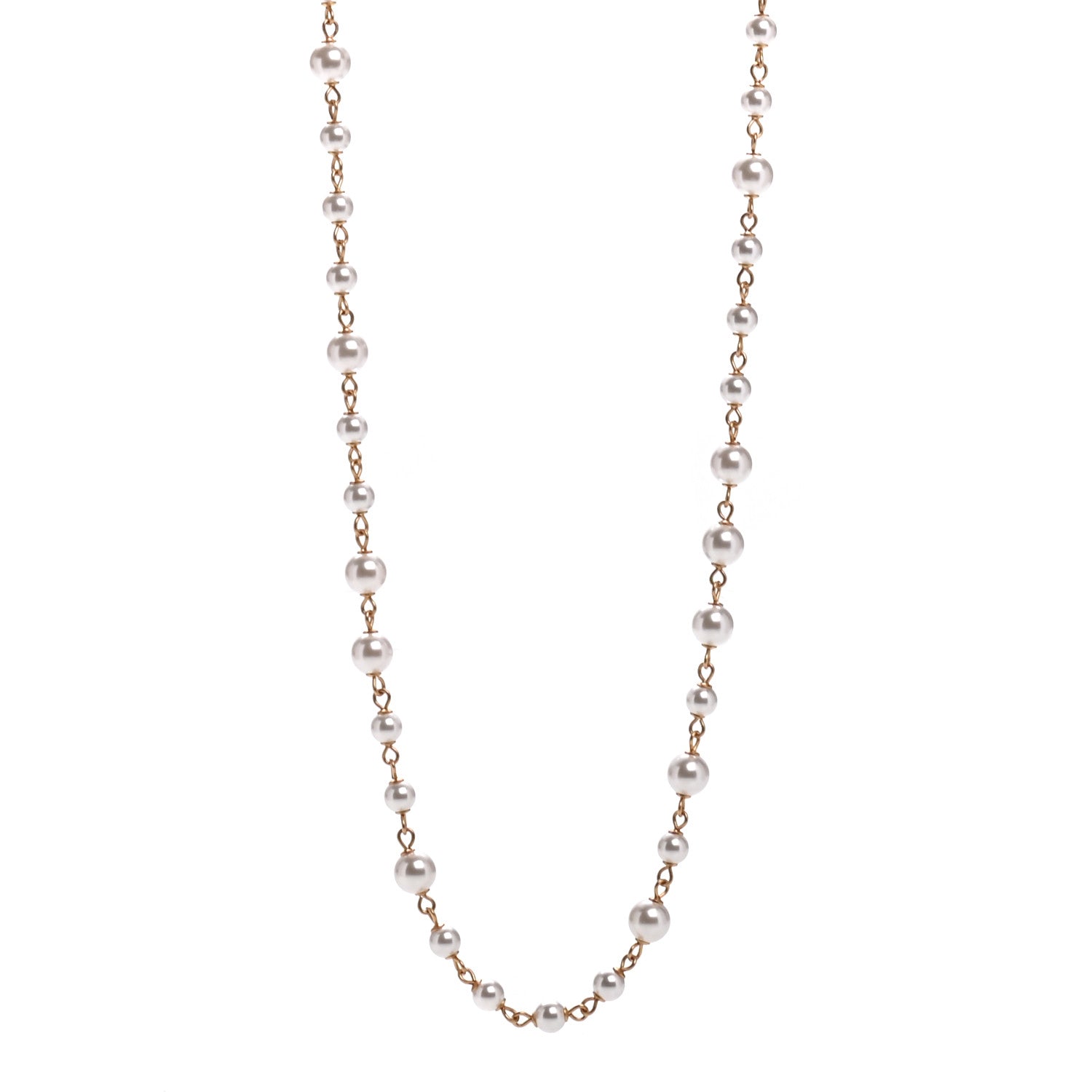 Chanel Metal Crystal Pearl 90’s Icon Logo Necklace Gold 1 of 4