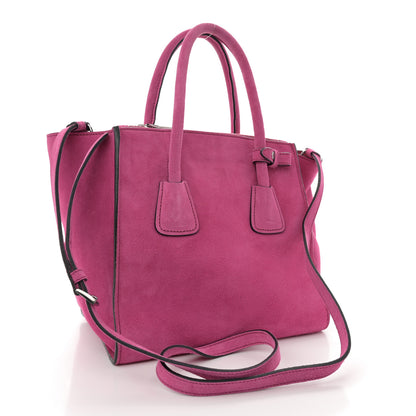 Prada Scamosciato Suede Twin Pocket Tote Fuxia 3 of 12