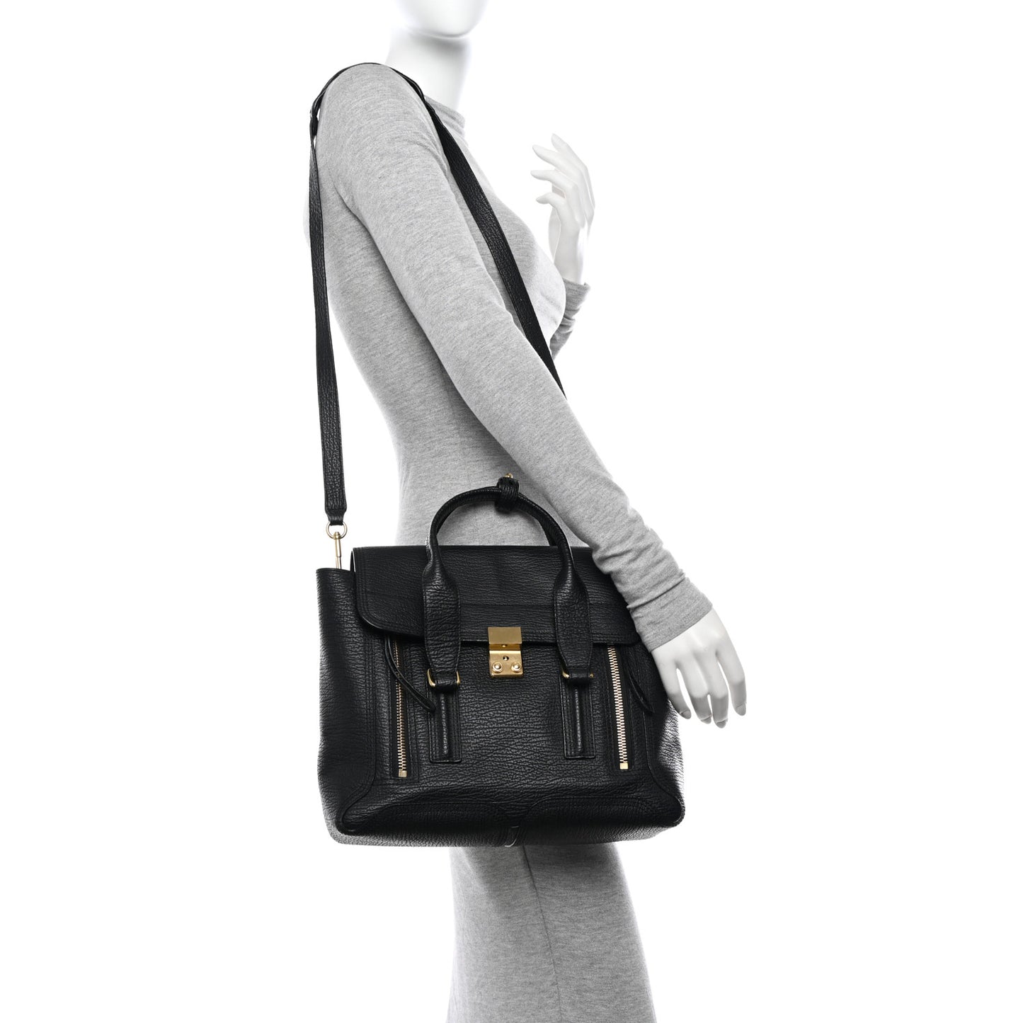 Textured Calfskin Medium Pashli Satchel Black