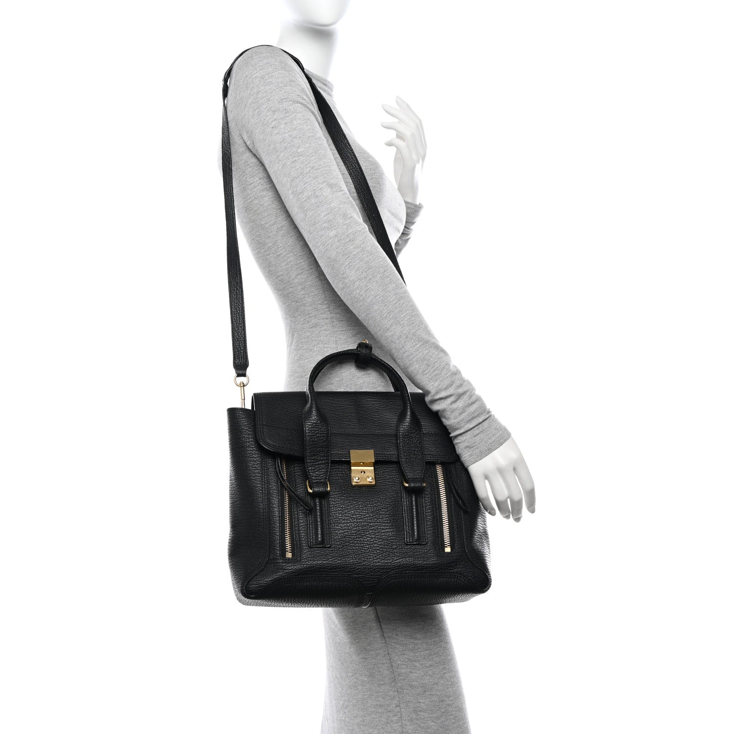 3.1 Phillip Lim Textured Calfskin Medium Pashli Satchel Black 2 of 10