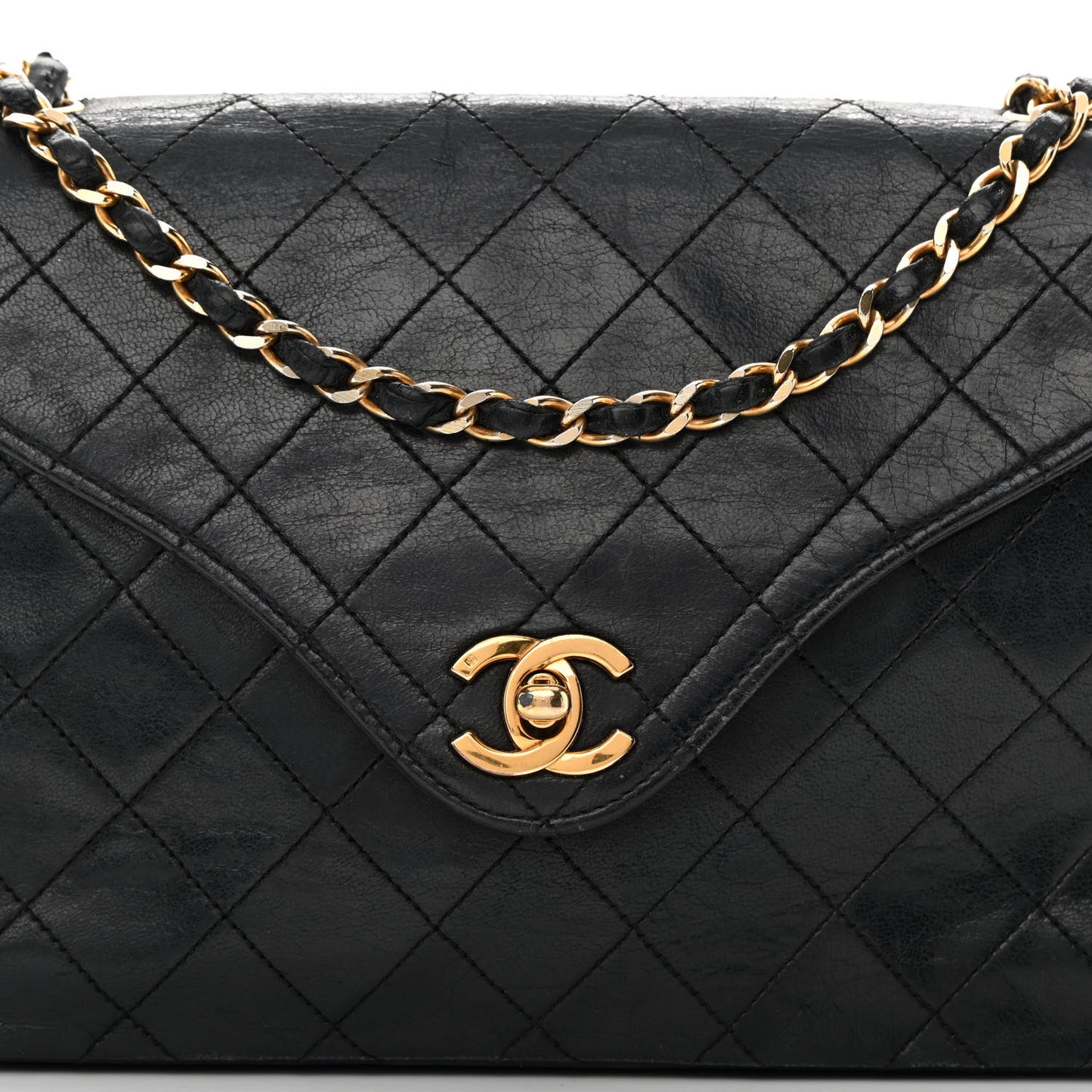 Lambskin Diamond Stitch Envelope Single Flap Black