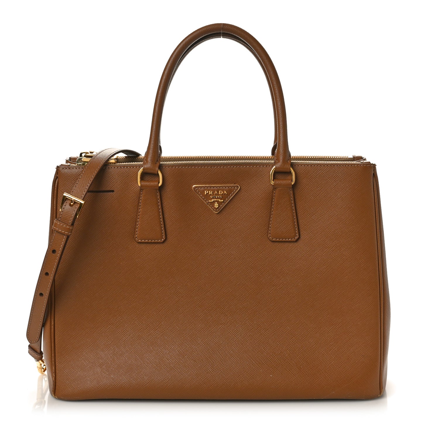 Saffiano Medium Galleria Double Zip Tote Caramel