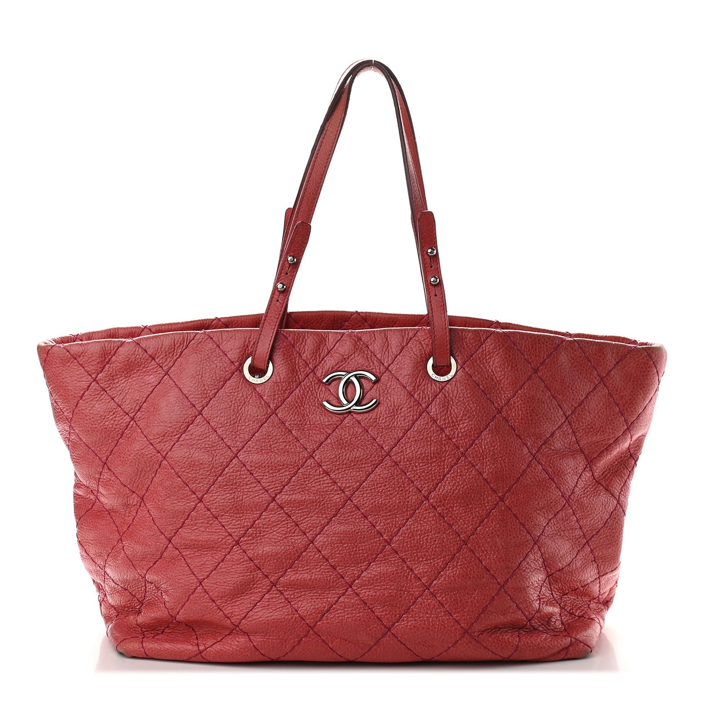 Glazed Calfskin Large On The Road Tote Red