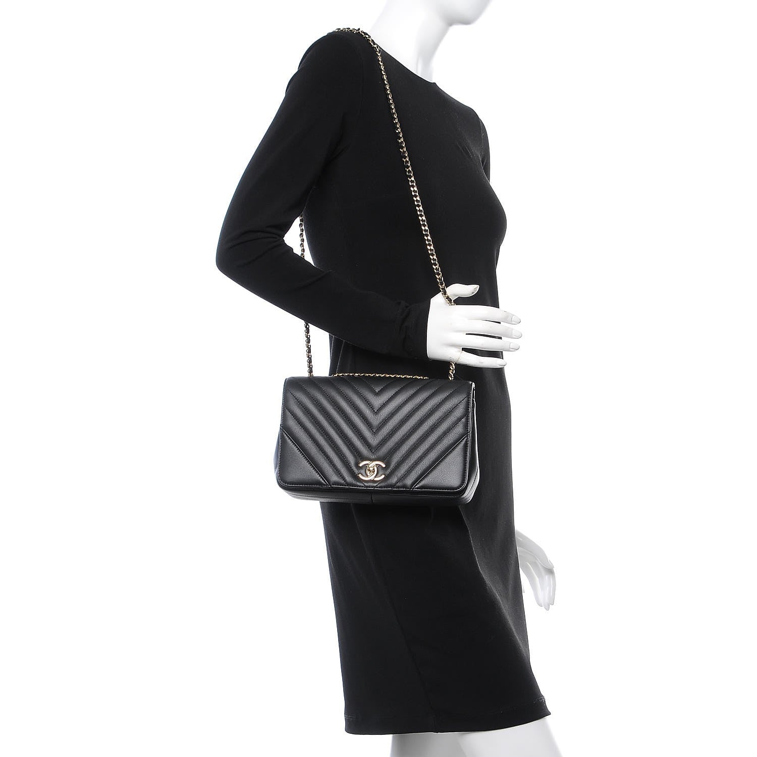 Chanel Calfskin Chevron Quilted Statement Flap Black 2 of 8