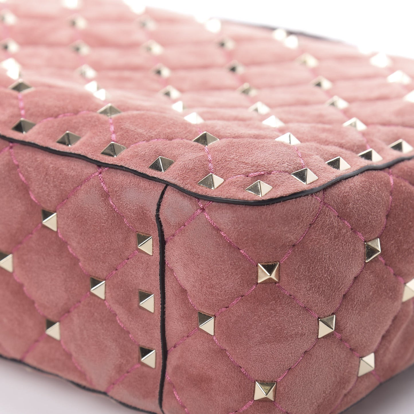 Suede Medium Rockstud Spike Shoulder Bag Antico Rosa
