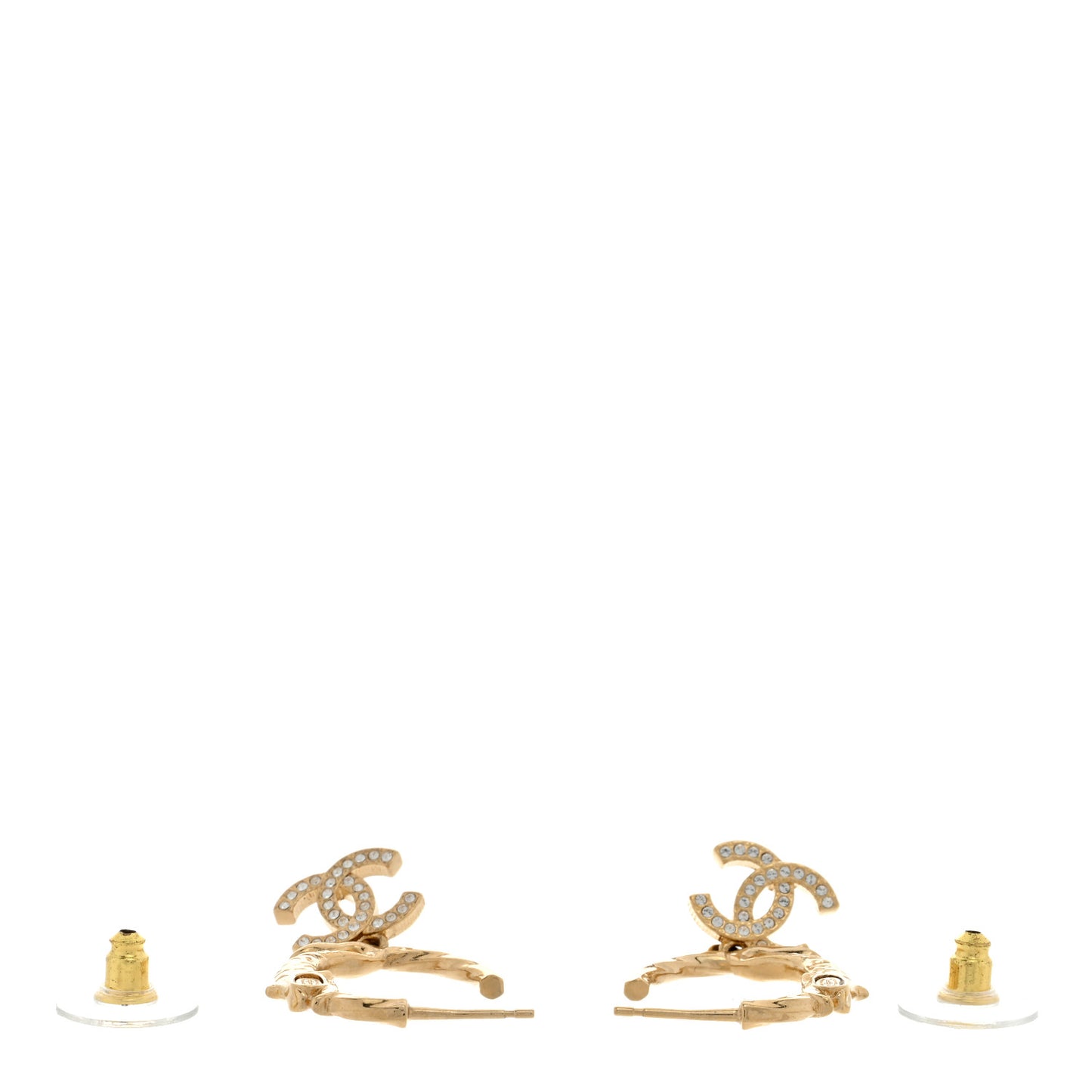 Metal Crystal Studded CC Hoop Drop Earrings Gold