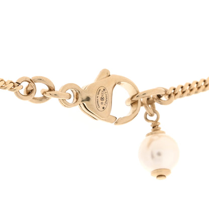 Chanel Crystal Pearl CC Heart Drop Chain Necklace Gold 4 of 5