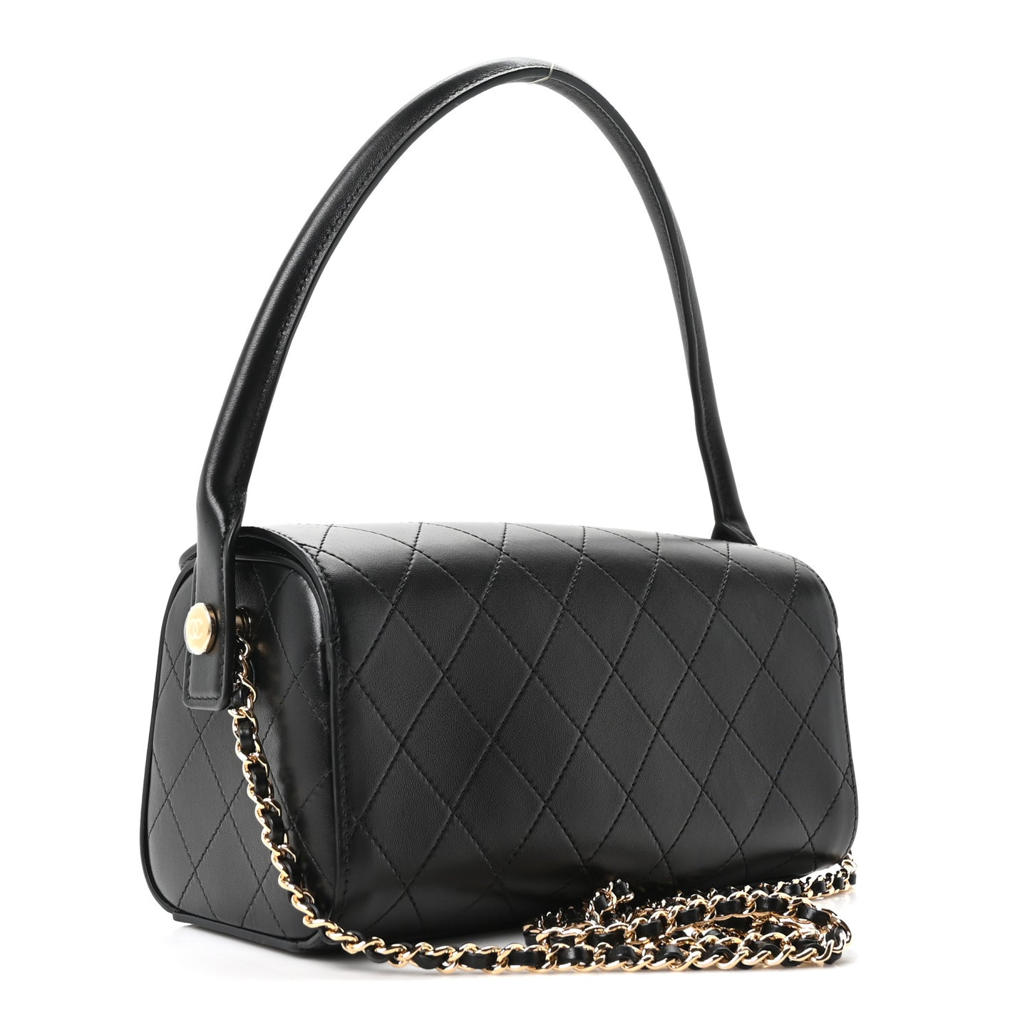 Lambskin Quilted Turn Around Clutch With Chain Black