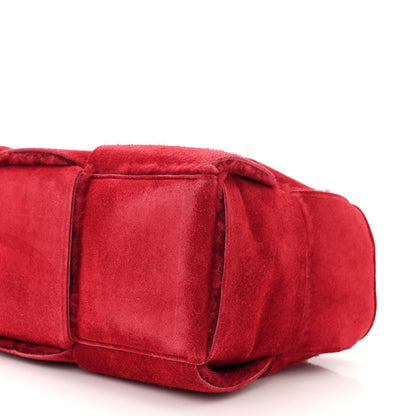 Bottega Veneta Suede Shearling Maxi Intrecciato Small Arco Tote Red 11 of 12