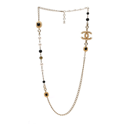 Chanel Enamel Pearl Bead CC Long Necklace Black Gold 3 of 4