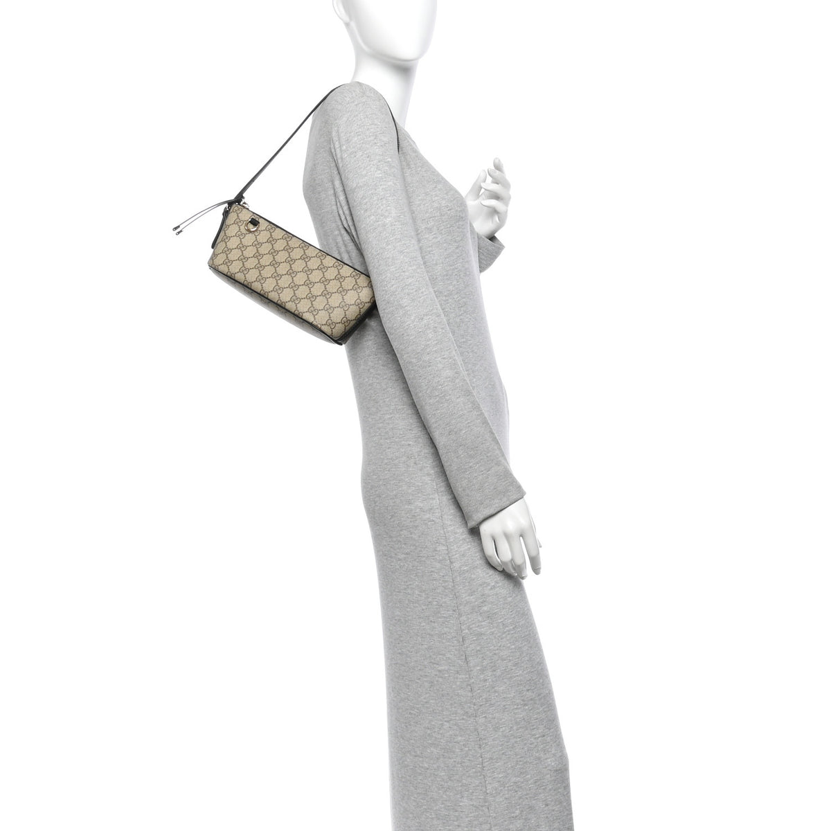 Gucci GG Supreme Monogram Emblem Small Shoulder Bag Beige Black 2 of 10