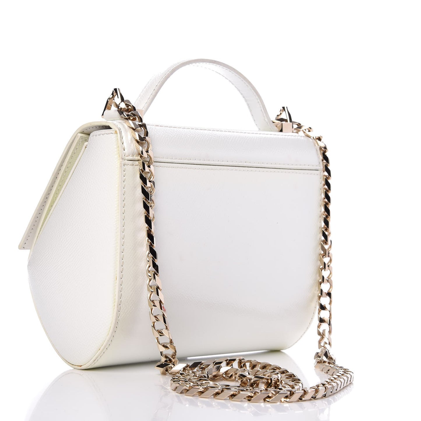 Patent Calfskin Mini Pandora Box Chain Crossbody Bag White