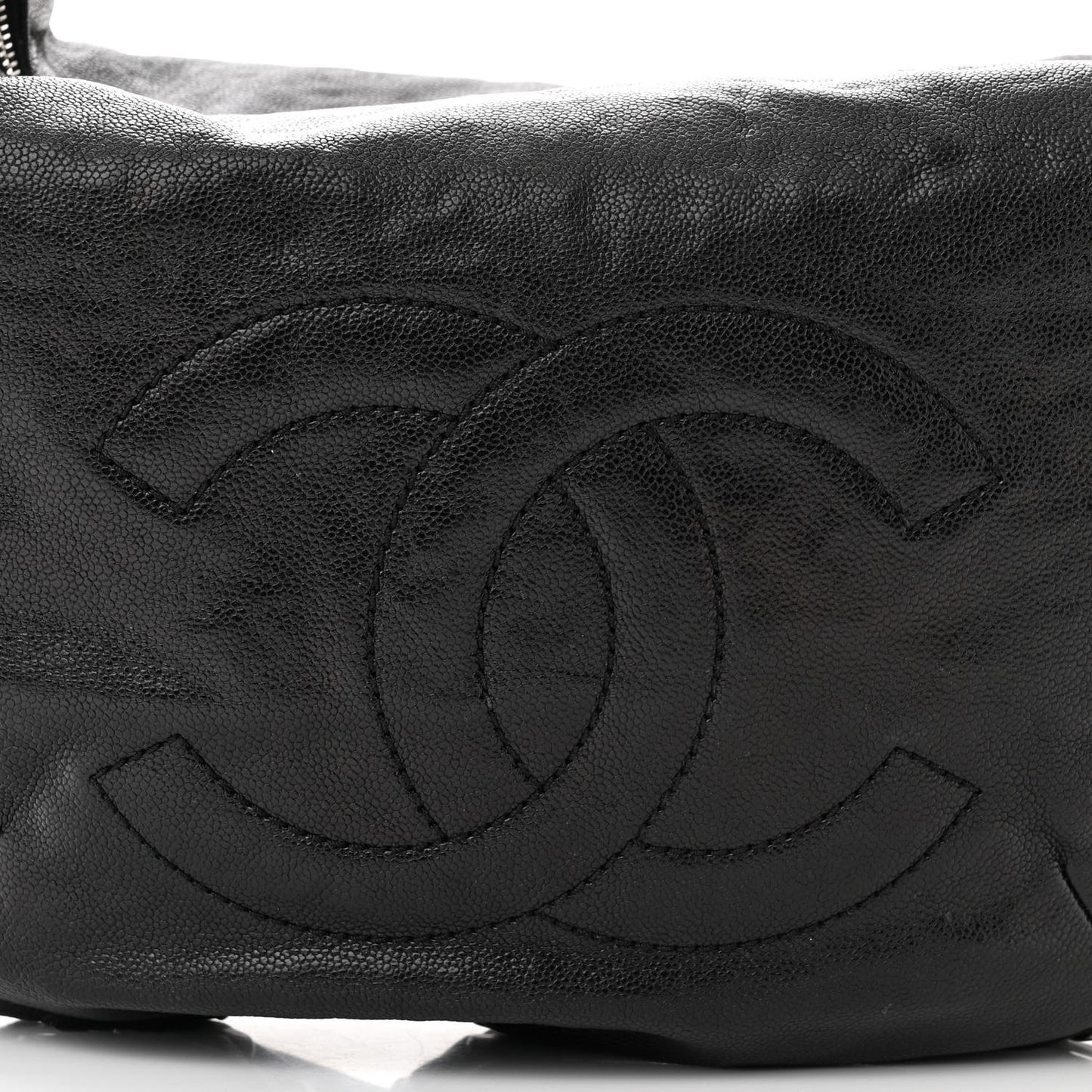 Glazed Caviar Modern Chain Hobo Black