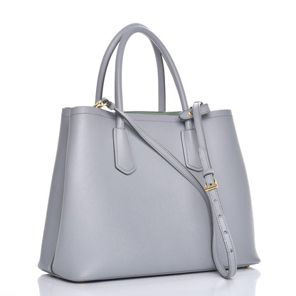 Prada Saffiano Cuir Large Double Bag Granito Acquamarina 4 of 10