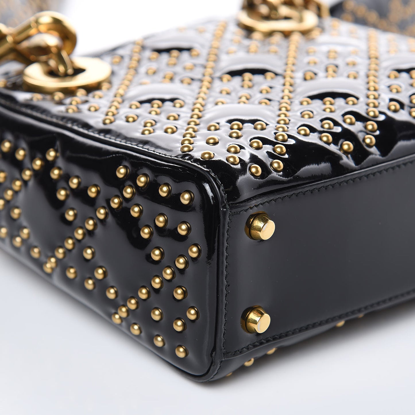Patent Studded Mini Supple Lady Dior Black