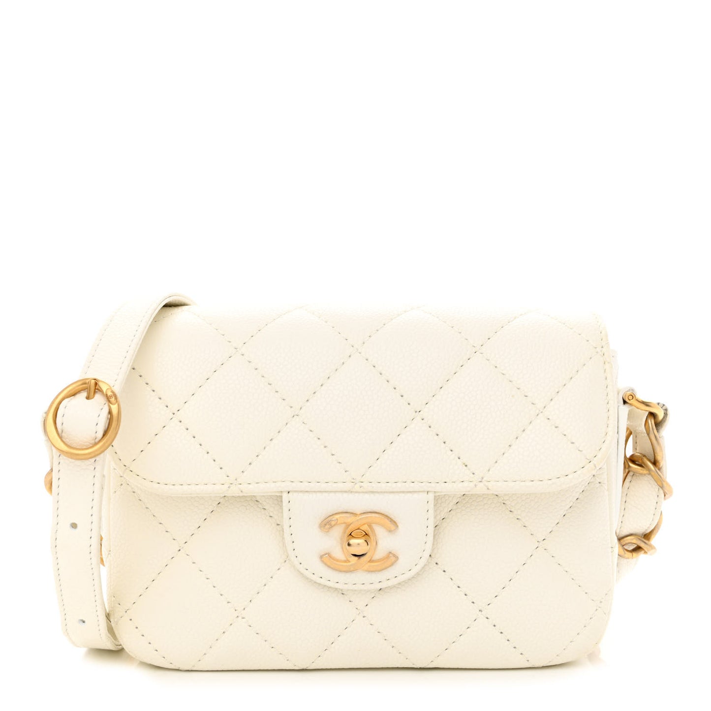 Caviar Quilted Mini Chain Flap White