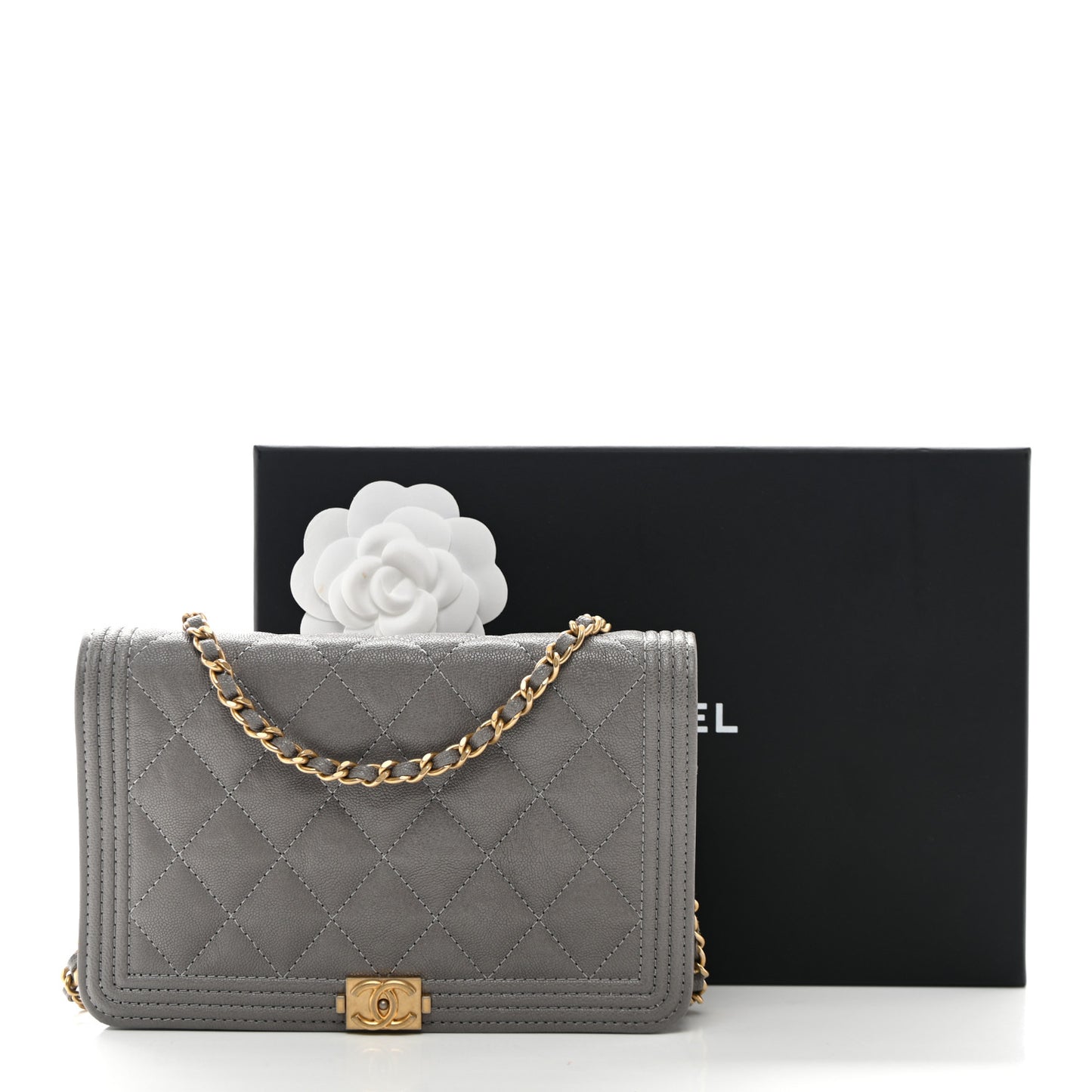 Caviar Quilted Boy Wallet On Chain WOC Grey