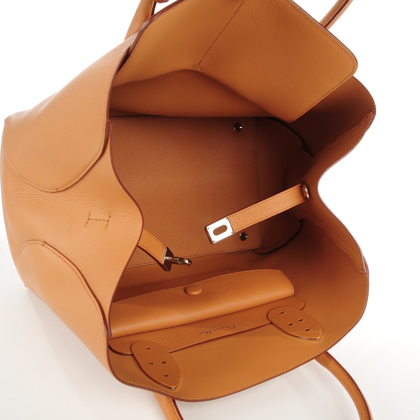 Supple Grained Calfskin Medium Open Bar Tote Camel