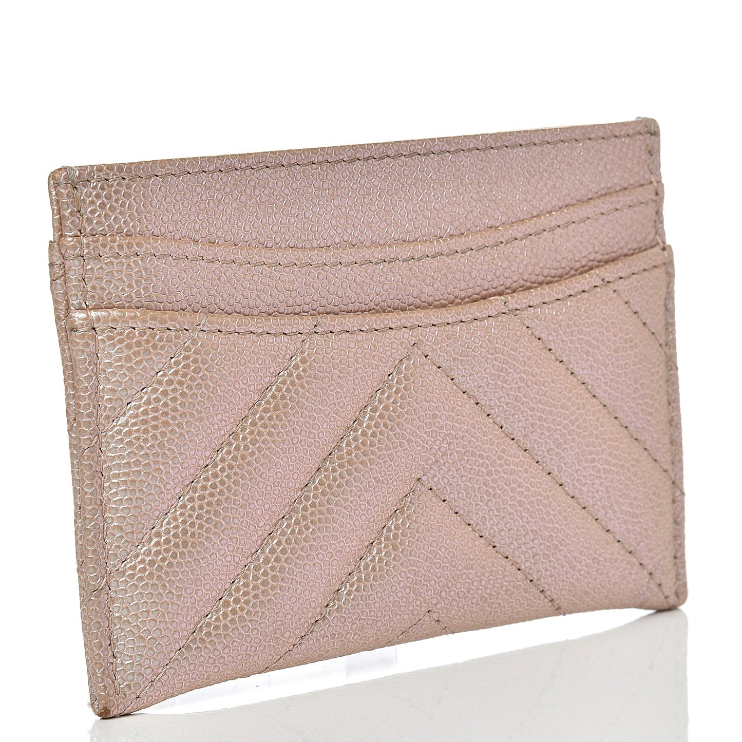 Metallic Caviar Chevron Quilted Card Holder Light Gold