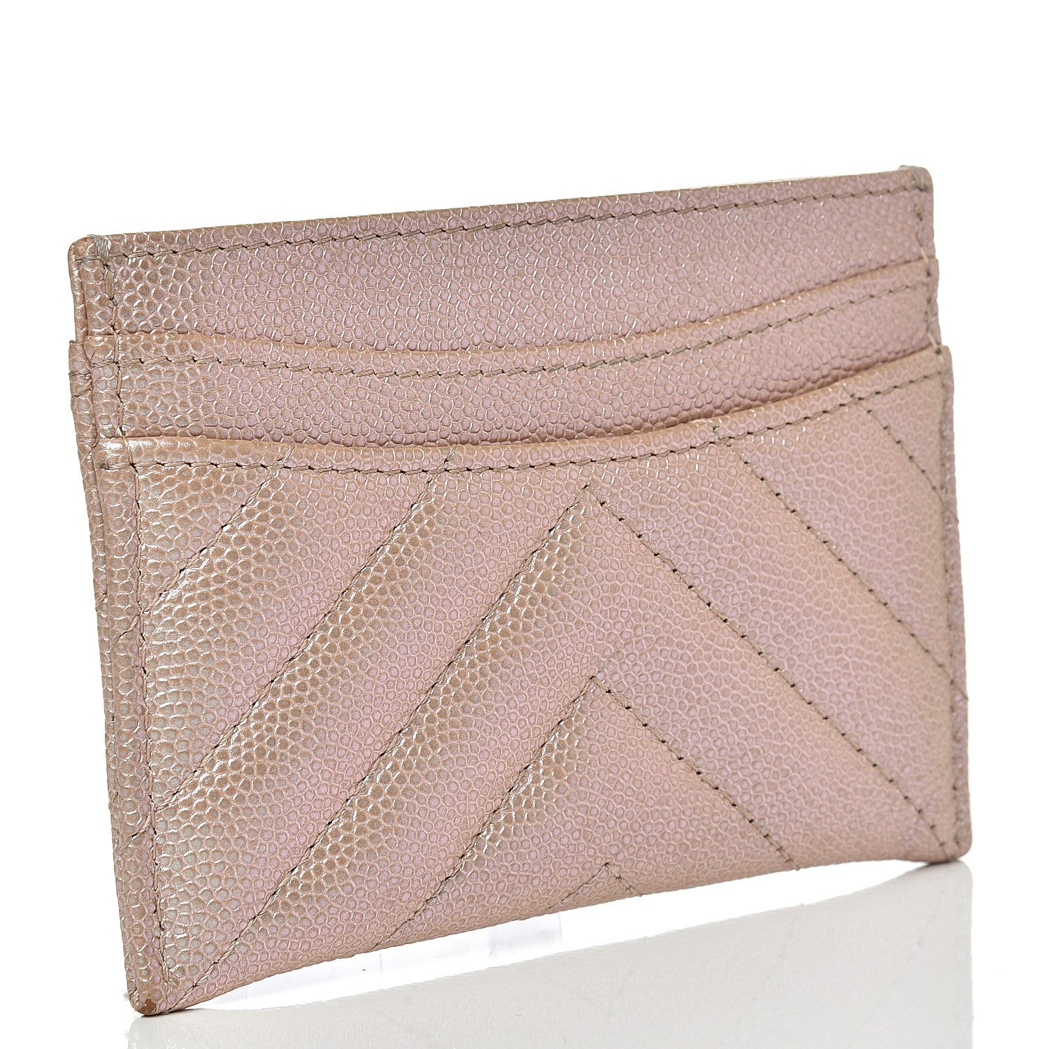 Chanel Metallic Caviar Chevron Quilted Card Holder Light Gold 2 of 12