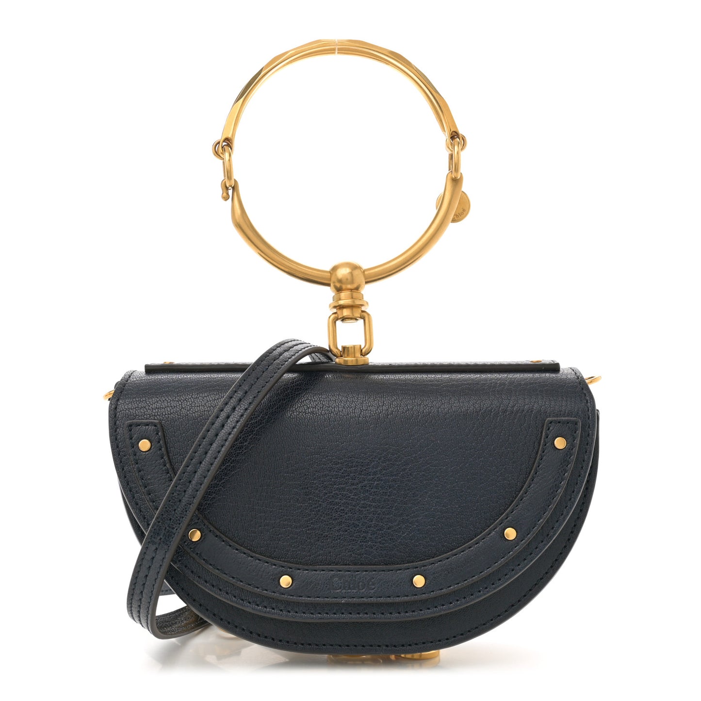 Calfskin Small Nile Bracelet Minaudiere Bag Silver Blue