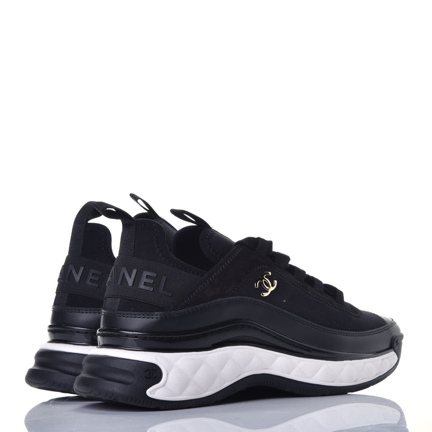 Fabric Calfskin Suede CC Sneakers 37.5 Black
