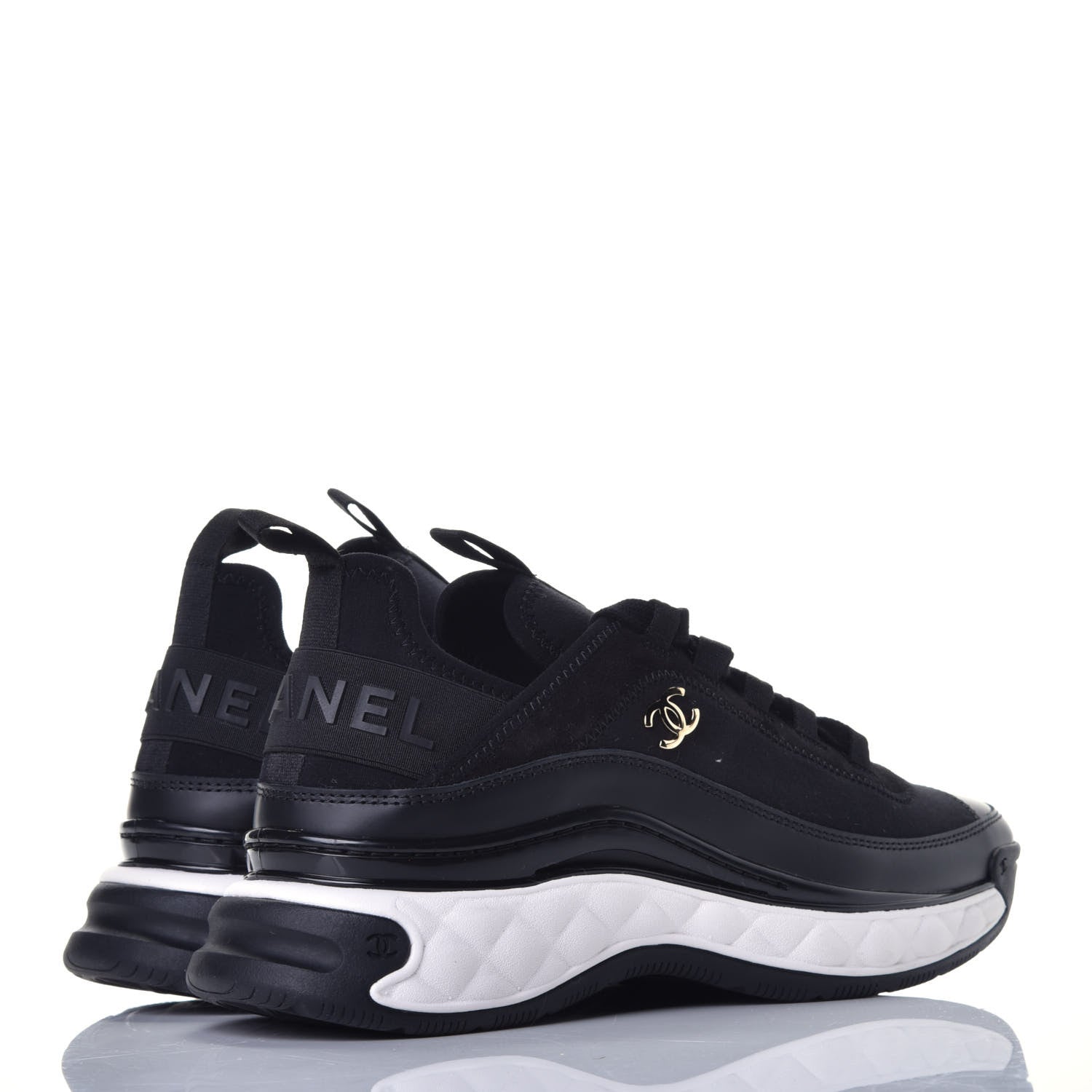Chanel Fabric Calfskin Suede CC Sneakers 37.5 Black 4 of 9
