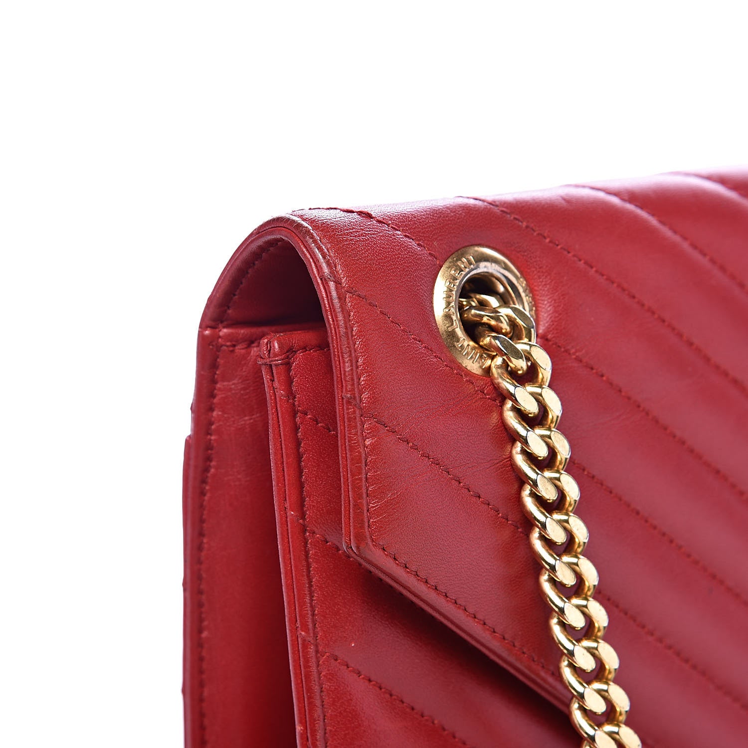 Saint Laurent Lambskin Matelasse Chevron Large Monogram Satchel Red 14 of 20