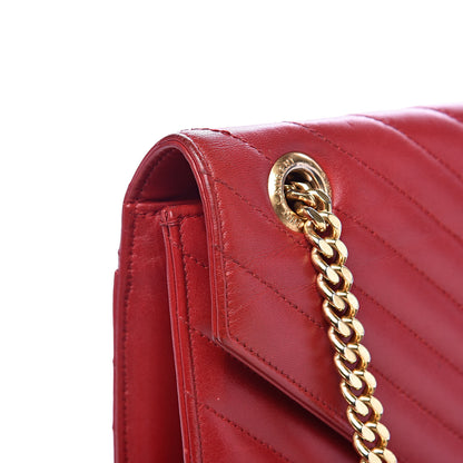 Saint Laurent Lambskin Matelasse Chevron Large Monogram Satchel Red 14 of 20