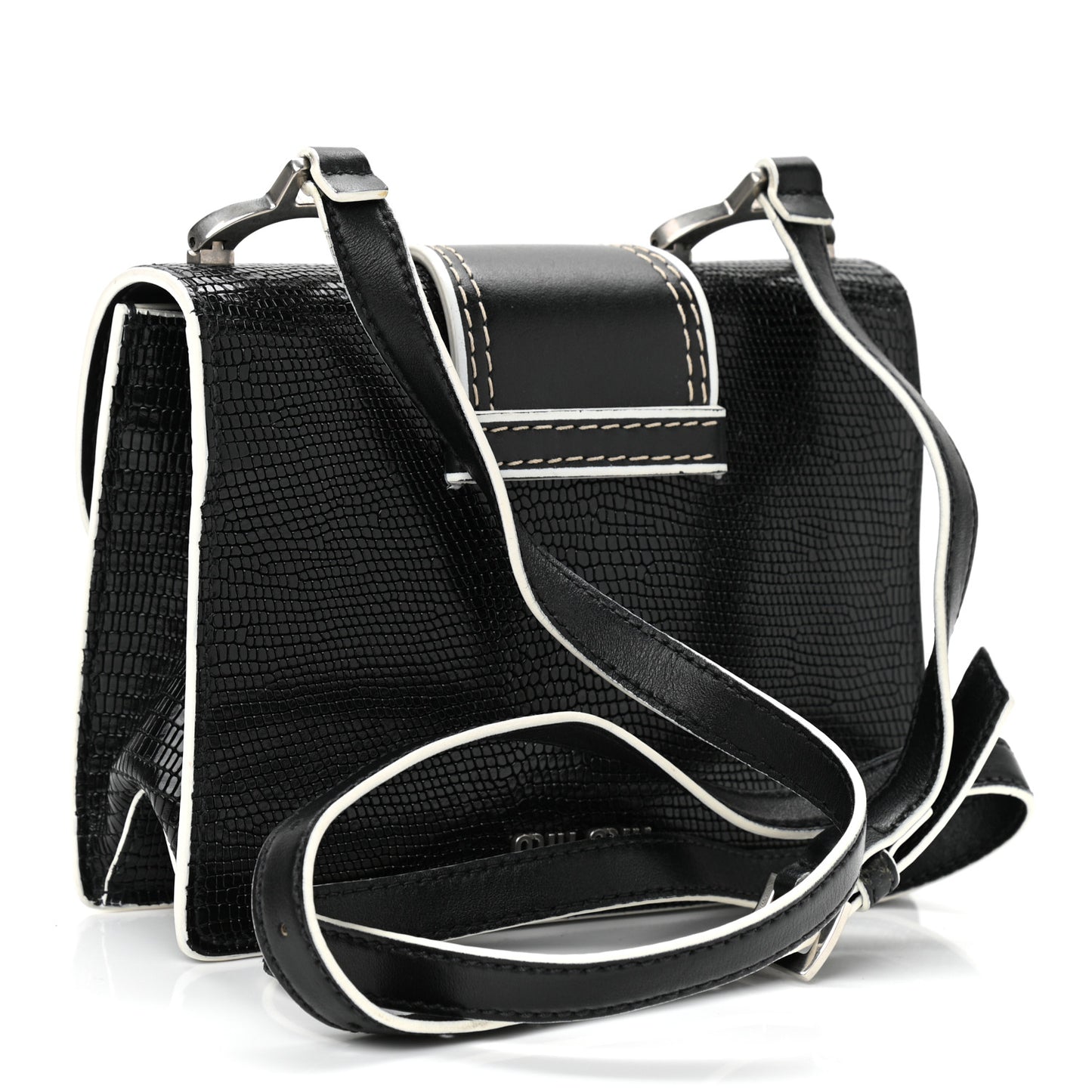 Embossed Lizard Calfskin Crystal Embellished Saint Lucertola Shoulder Bag Black