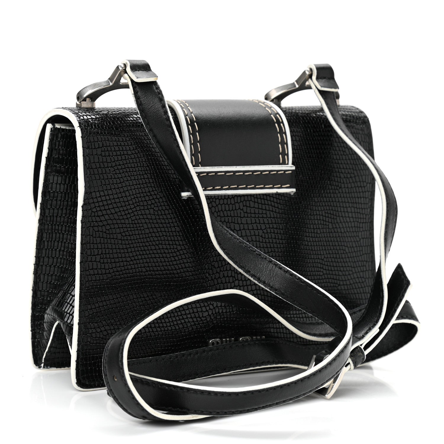 Miu Miu Embossed Lizard Calfskin Crystal Embellished Saint Lucertola Shoulder Bag Black 3 of 11