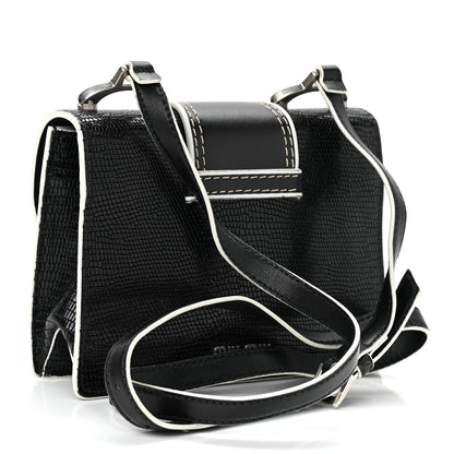 Miu Miu Embossed Lizard Calfskin Crystal Embellished Saint Lucertola Shoulder Bag Black 3 of 11