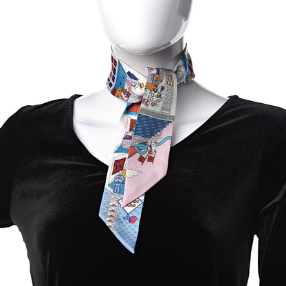 Hermes Silk La Maizeon des Carres Twilly White Rose Bleu 2 of 4