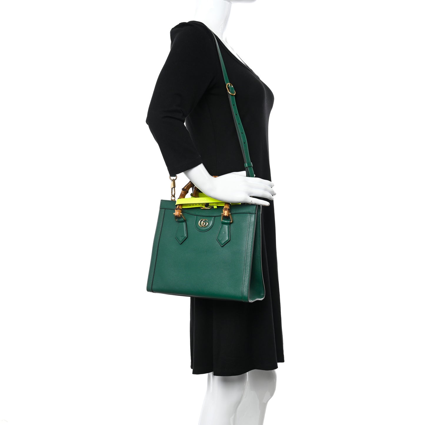 Wonka Grain Calfskin Small Diana Tote Bag Green Yellow Fluo