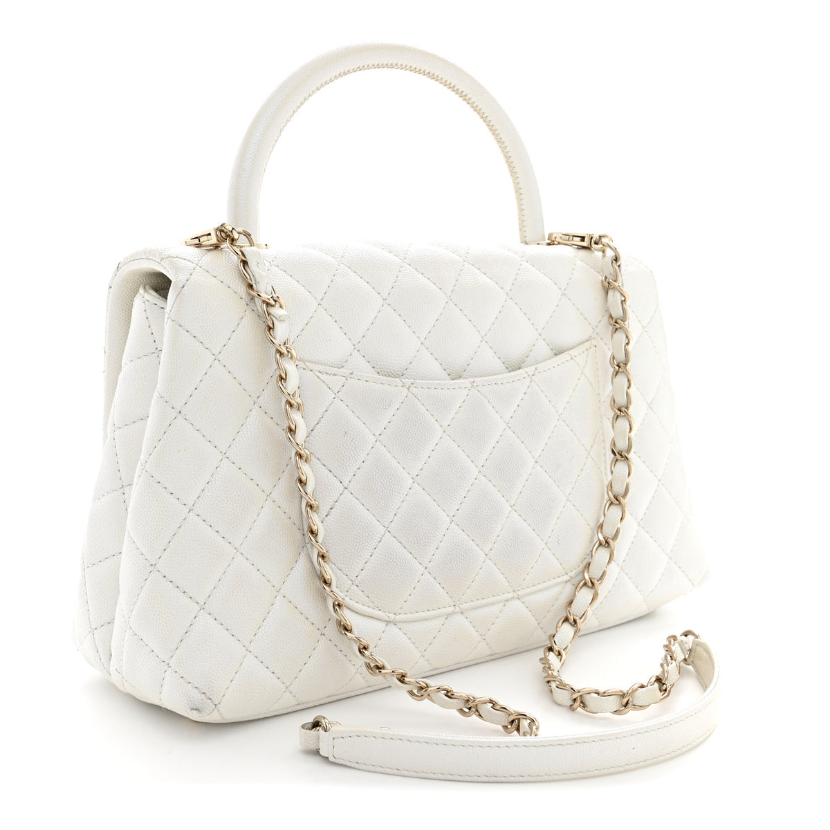 Chanel Iridescent Caviar Quilted Small Coco Handle Flap White 3 of 13