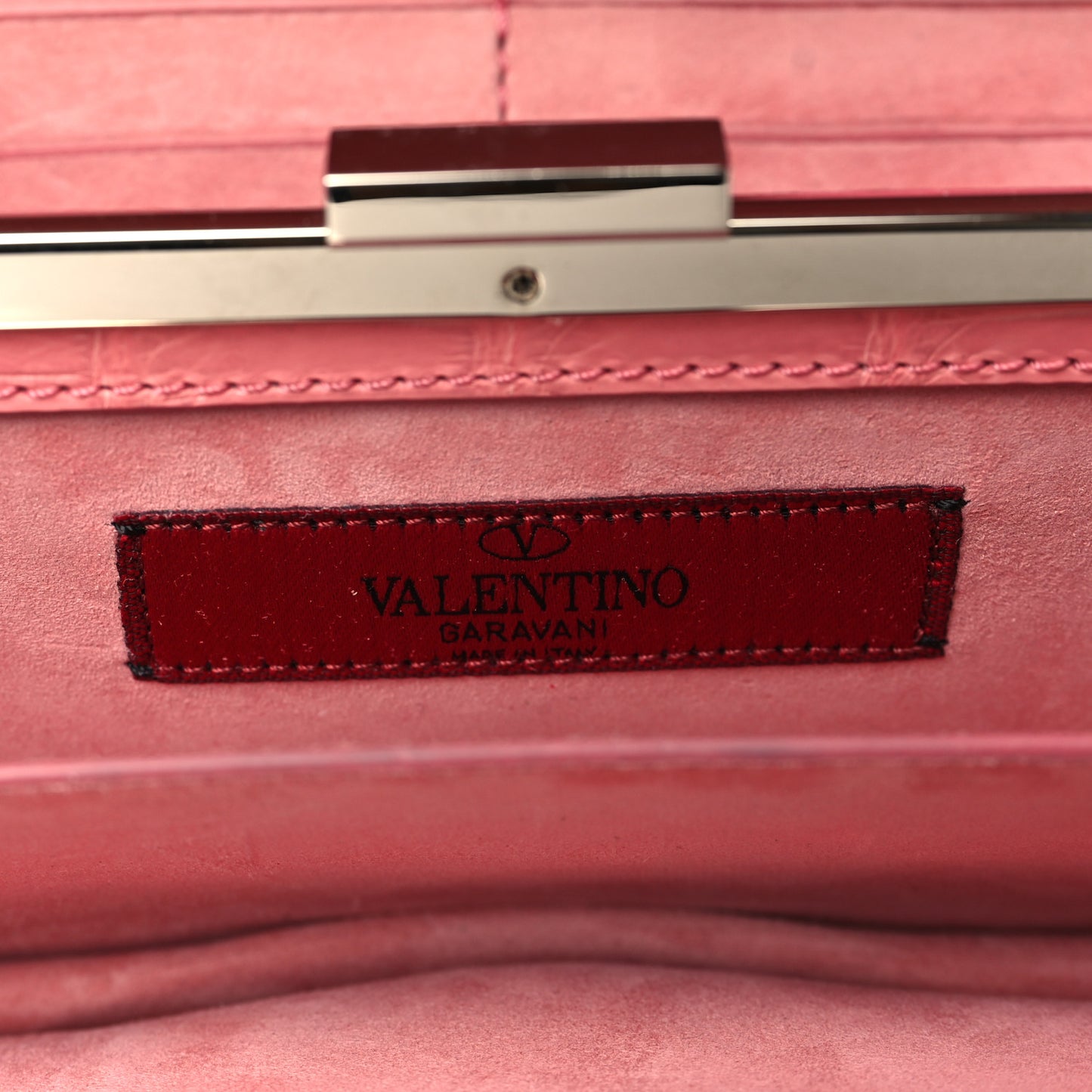 Calfskin Alligator Embossed Rockstud Wallet On Chain Paradise Rose