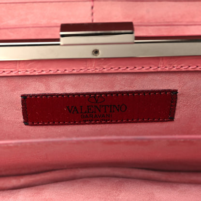 Valentino Garavani Calfskin Alligator Embossed Rockstud Wallet On Chain Paradise Rose 7 of 13