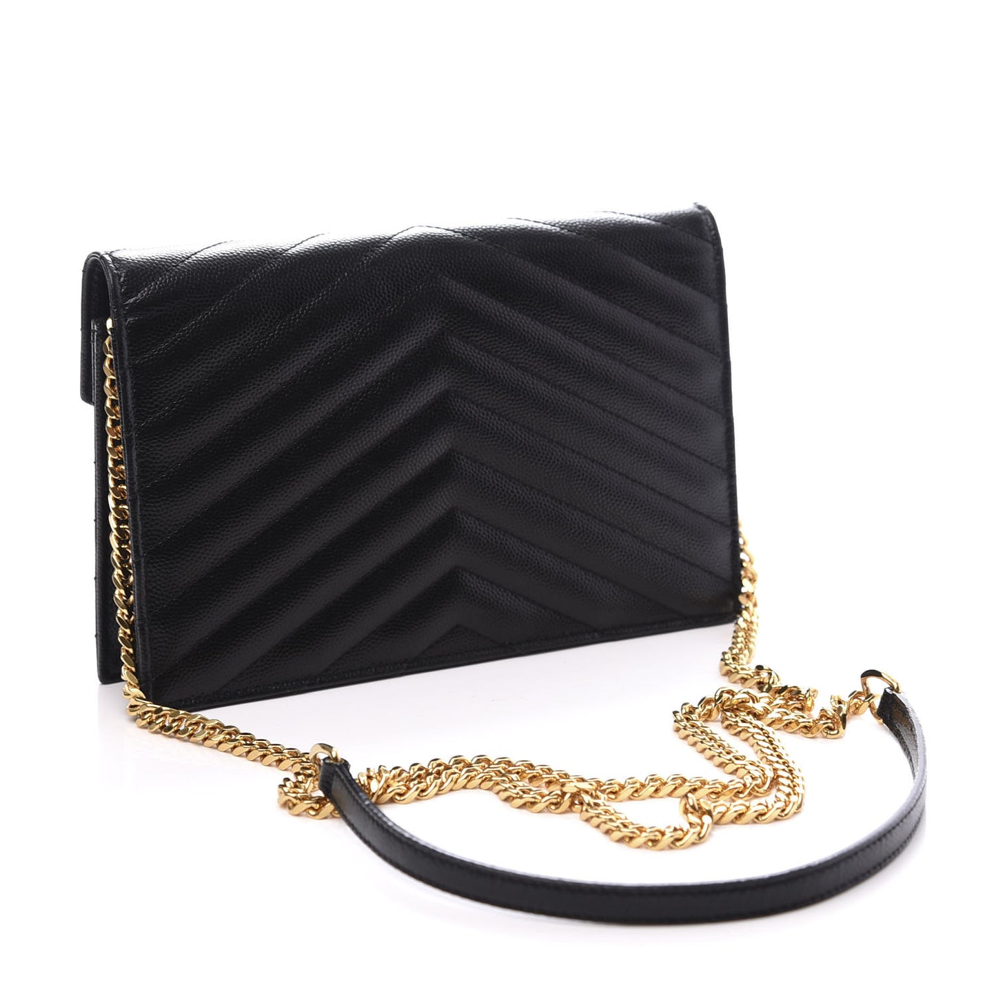 Grain De Poudre Matelasse Chevron Monogram Envelope Chain Wallet Black