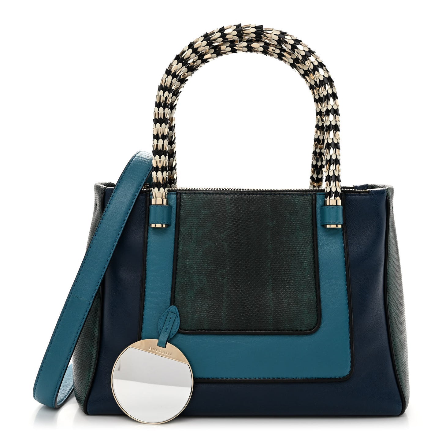 Nappa Karung Serpenti Medium Top Handle Tote Blue Green Multicolor