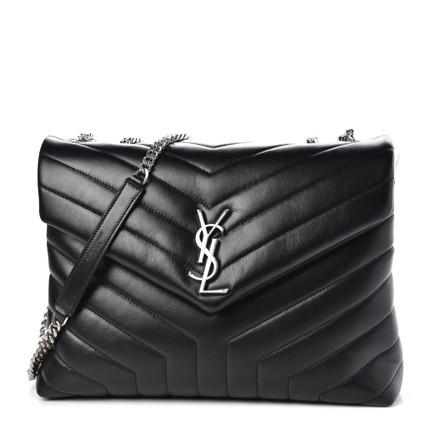 Calfskin Y Quilted Monogram Medium Loulou Chain Satchel Black
