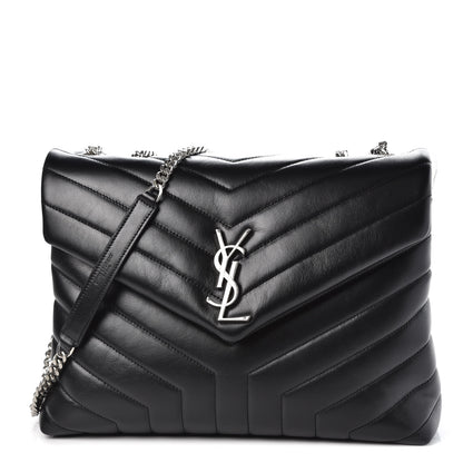 Saint Laurent Calfskin Y Quilted Monogram Medium Loulou Chain Satchel Black 1 of 7