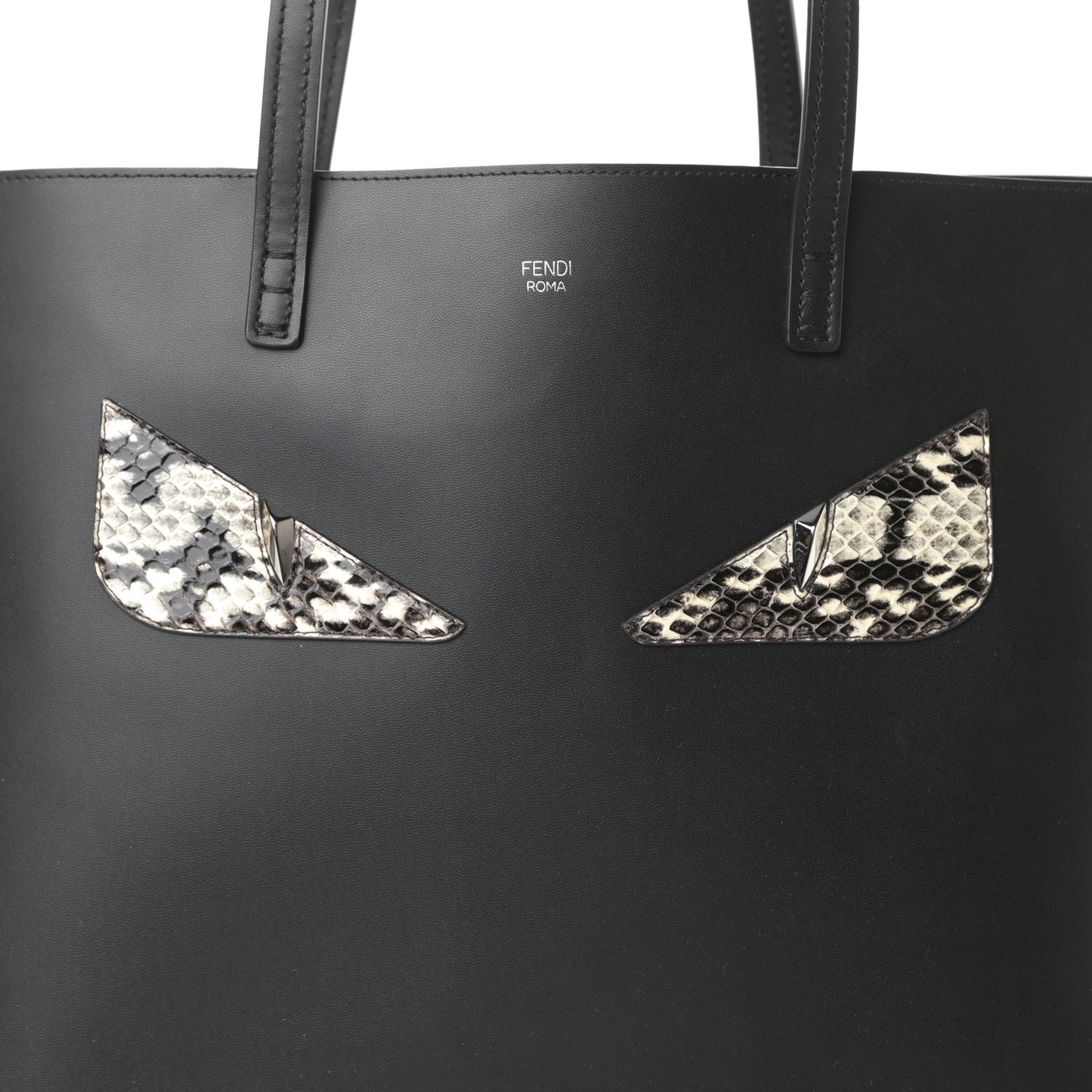 Vitello Ginevra Elaphe Monster Eyes Shopping Tote Black Naturale