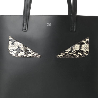 Fendi Vitello Ginevra Elaphe Monster Eyes Shopping Tote Black Naturale 7 of 14