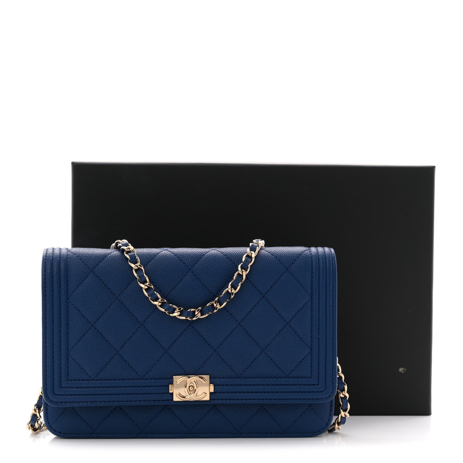 Chanel Caviar Quilted Boy Wallet On Chain WOC Dark Blue 11 of 11