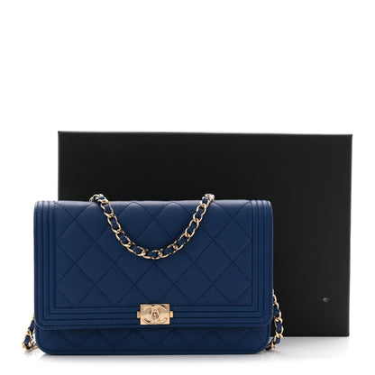 Chanel Caviar Quilted Boy Wallet On Chain WOC Dark Blue 11 of 11