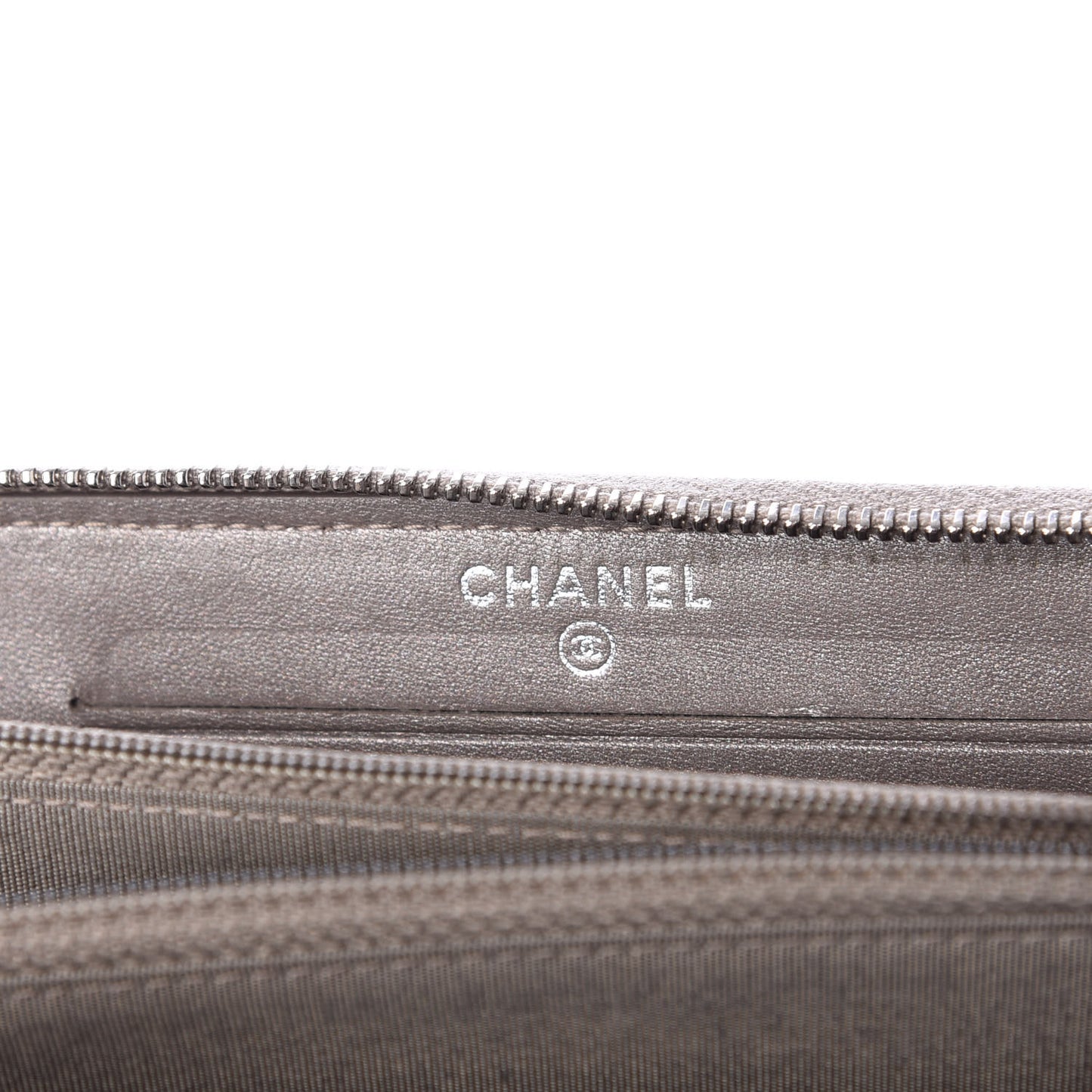 Calfskin Resin Stitched Small Zip Around Wallet Grey