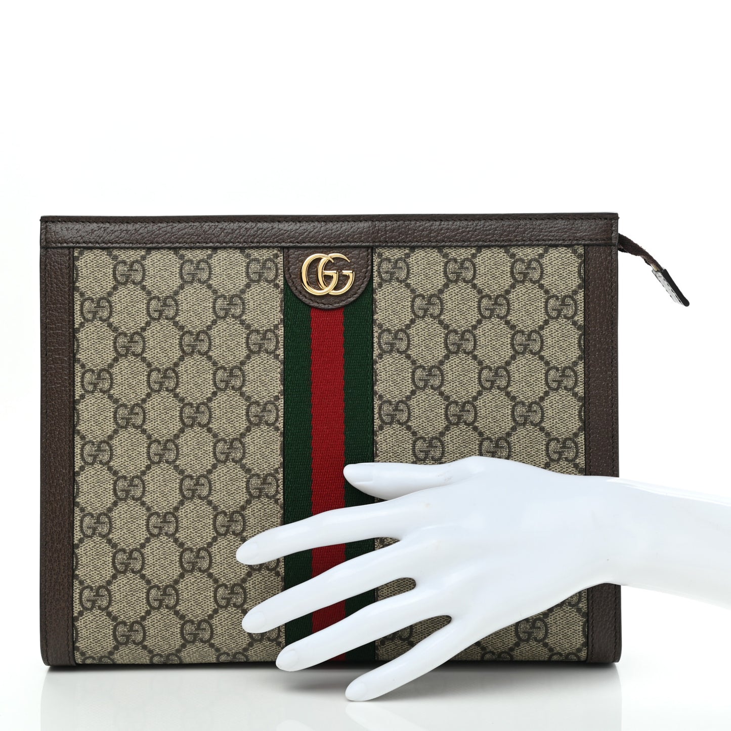GG Supreme Monogram Web Ophidia Pouch Brown