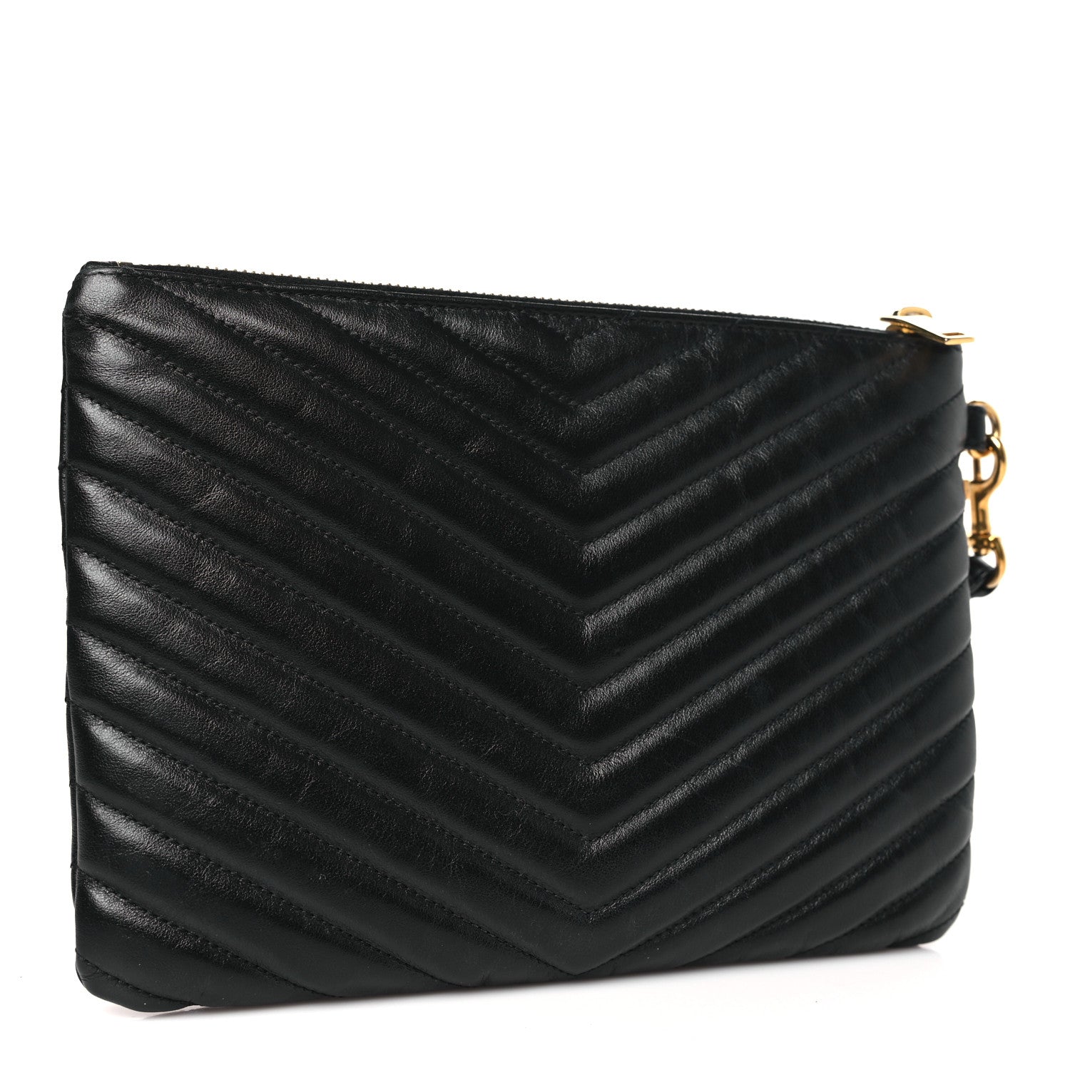 Saint Laurent Calfskin Matelasse Chevron Monogram A5 Wristlet Black 3 of 11