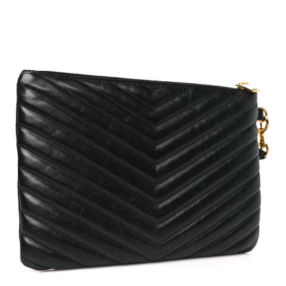 Saint Laurent Calfskin Matelasse Chevron Monogram A5 Wristlet Black 3 of 11